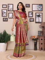 Thumbnail for Anaita Green Tissue Silk With Jaal Weaving Saree With Blouse - Distacart