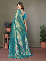 Thumbnail for Anaita Blue Tissue Silk With Paithani Woven Saree With Blouse - Distacart
