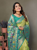 Thumbnail for Anaita Light Green Tissue Silk With Paithani Woven Saree With Blouse - Distacart
