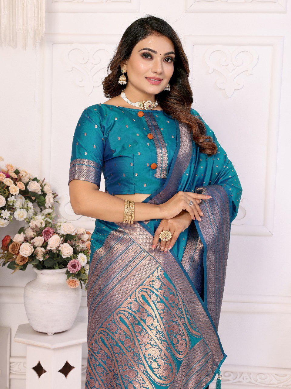 Anaita Blue Silk With Zari Weaving Saree With Blouse - Distacart