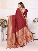 Thumbnail for Anaita Dark Maroon Silk With Zari Weaving Saree With Blouse - Distacart