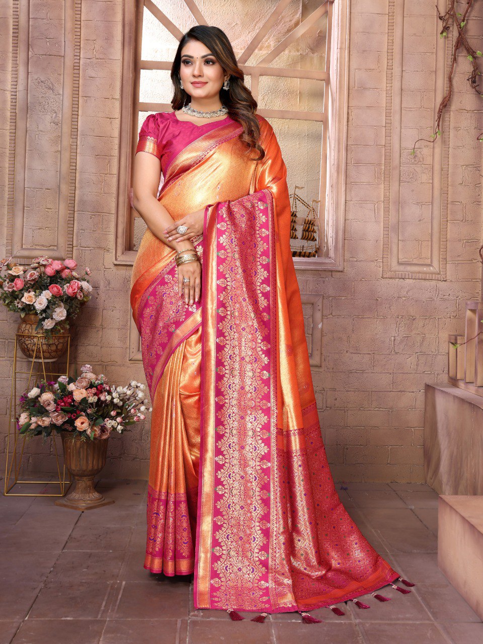 Anaita Light Orange Tissue Silk With Weaving Saree With Blouse - Distacart
