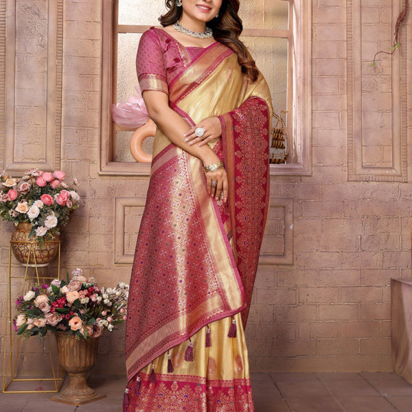 Anaita Cream Tissue Silk With Weaving Saree With Blouse - Distacart
