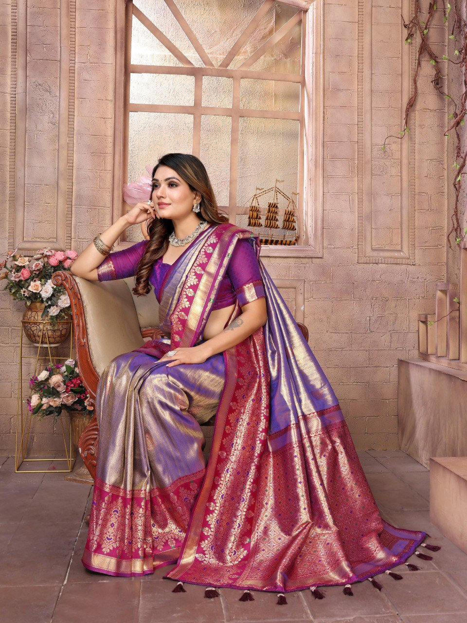 Anaita Lavender Tissue Silk With Weaving Saree With Blouse - Distacart