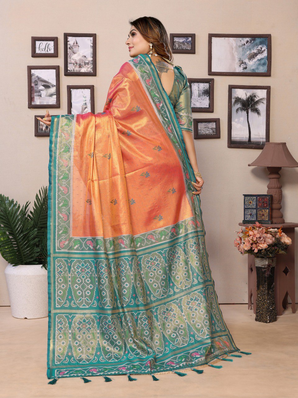 Anaita Orange Tissue Silk With Weaving Saree With Blouse - Distacart