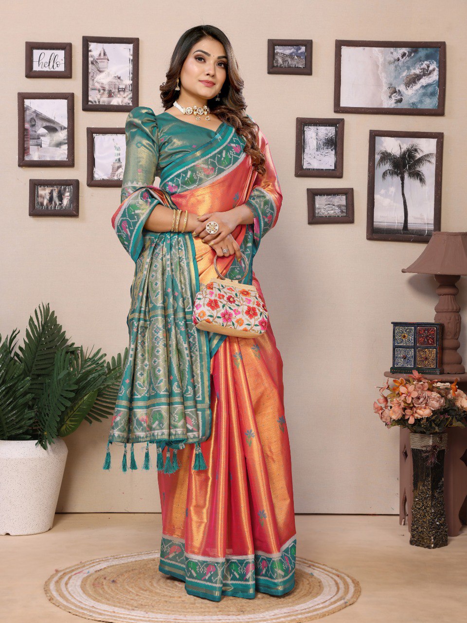 Anaita Orange Tissue Silk With Weaving Saree With Blouse - Distacart