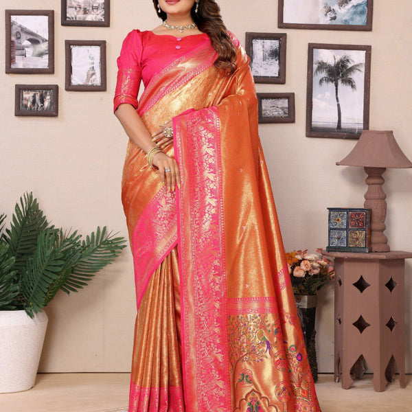 Anaita Orange Tissue Silk With Weaving Saree With Blouse - Distacart