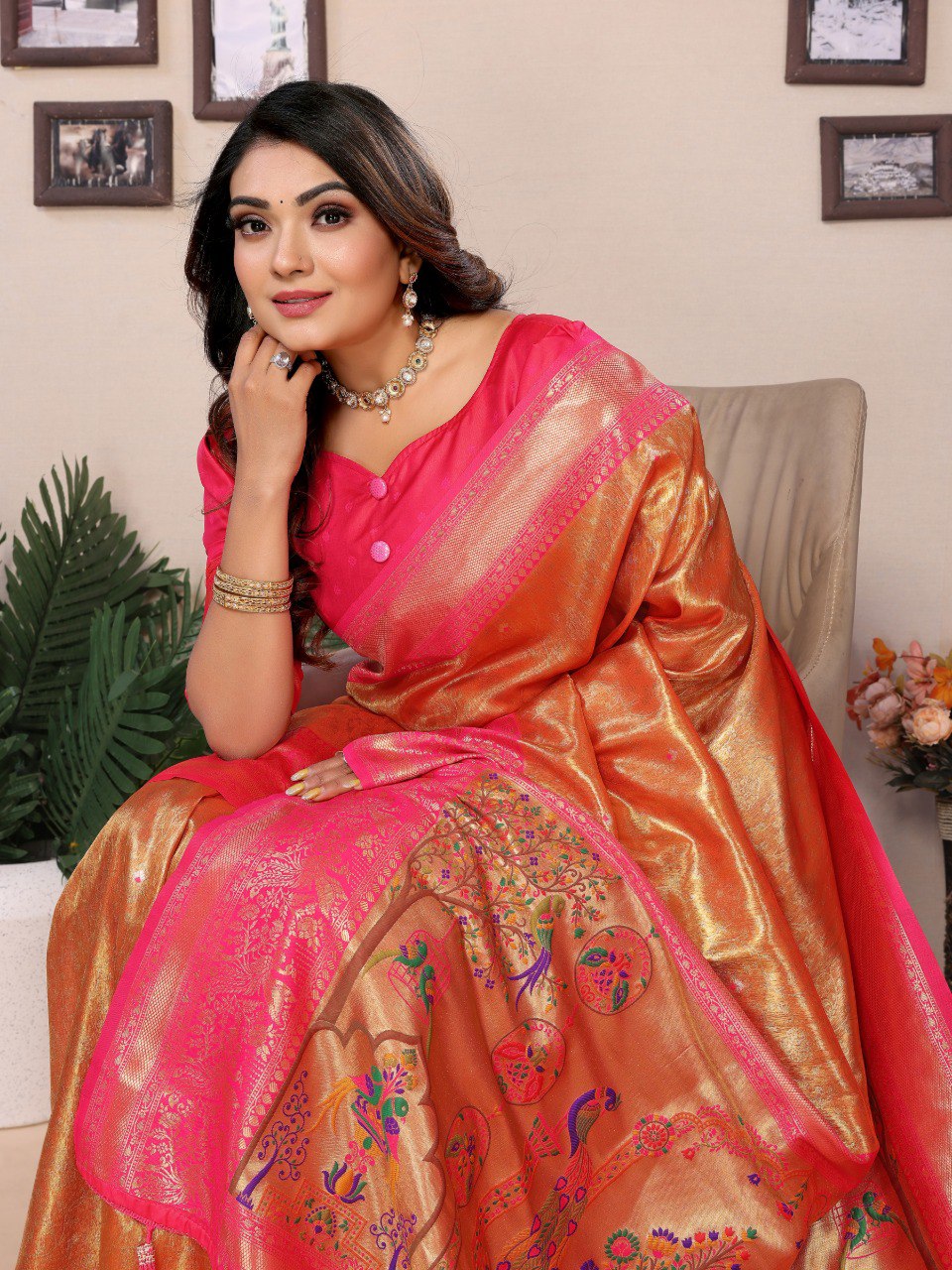 Anaita Orange Tissue Silk With Weaving Saree With Blouse - Distacart