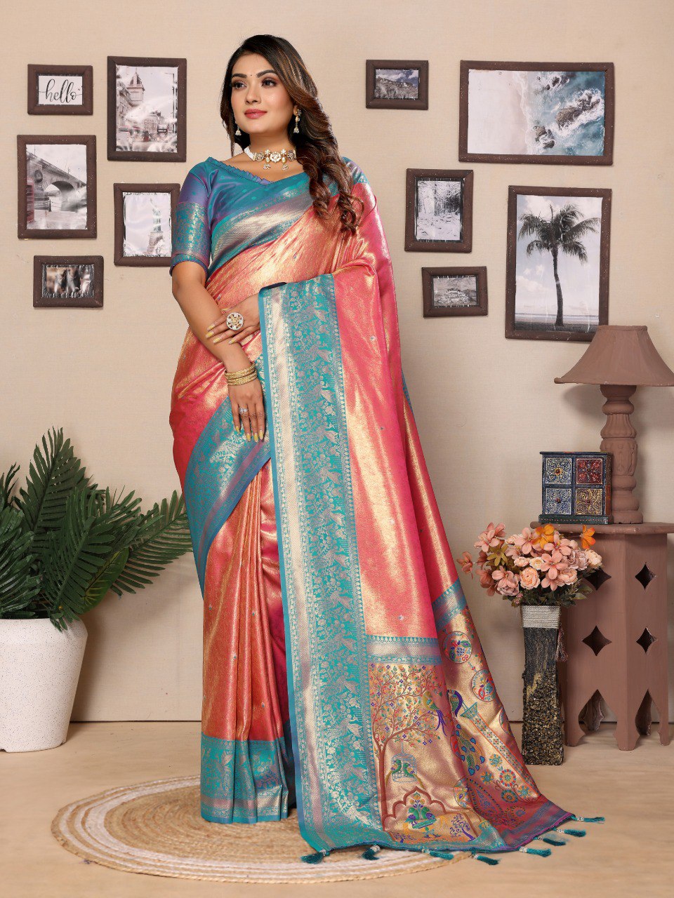 Anaita Light Red Tissue Silk With Weaving Saree With Blouse - Distacart