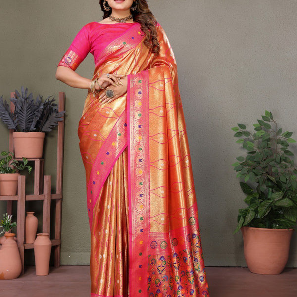 Anaita Orange Tissue Silk With Weaving Saree With Blouse - Distacart