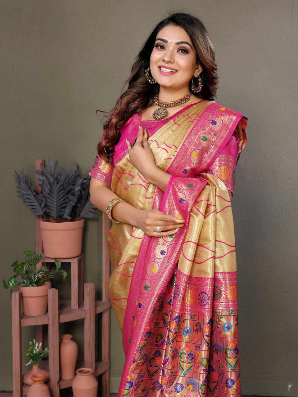 Anaita Dark Golden Tissue Silk With Weaving Saree With Blouse - Distacart