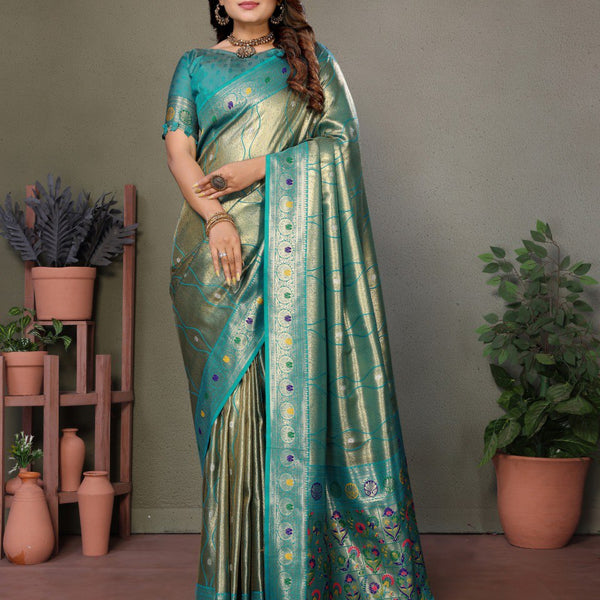 Anaita Light Green Tissue Silk With Weaving Saree With Blouse - Distacart