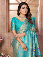 Thumbnail for Anaita Blue Tissue Silk With Weaving Saree With Blouse - Distacart