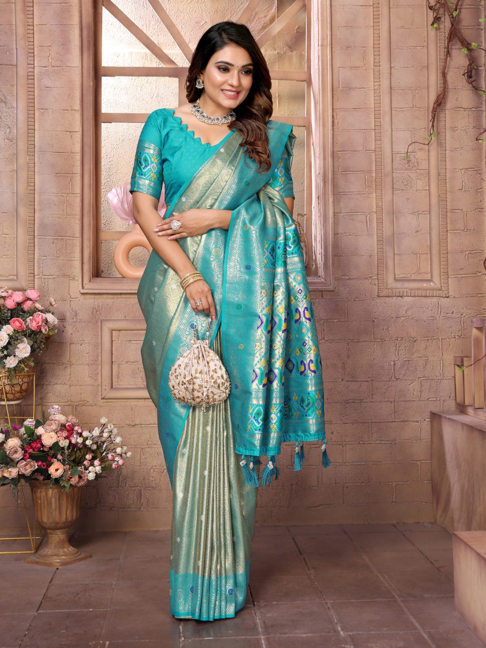 Anaita Blue Tissue Silk With Weaving Saree With Blouse - Distacart