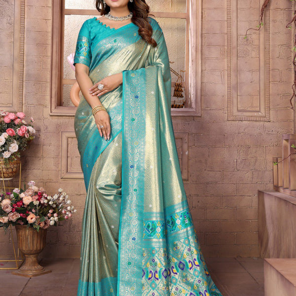 Anaita Blue Tissue Silk With Weaving Saree With Blouse - Distacart