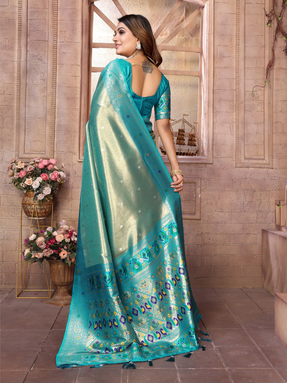 Anaita Blue Tissue Silk With Weaving Saree With Blouse - Distacart