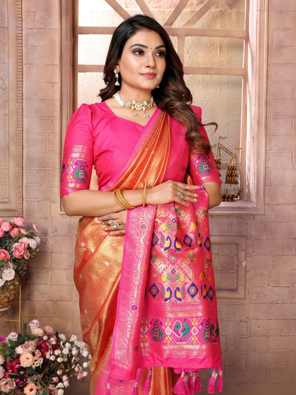 Anaita Dark Golden Tissue Silk With Weaving Saree With Blouse - Distacart