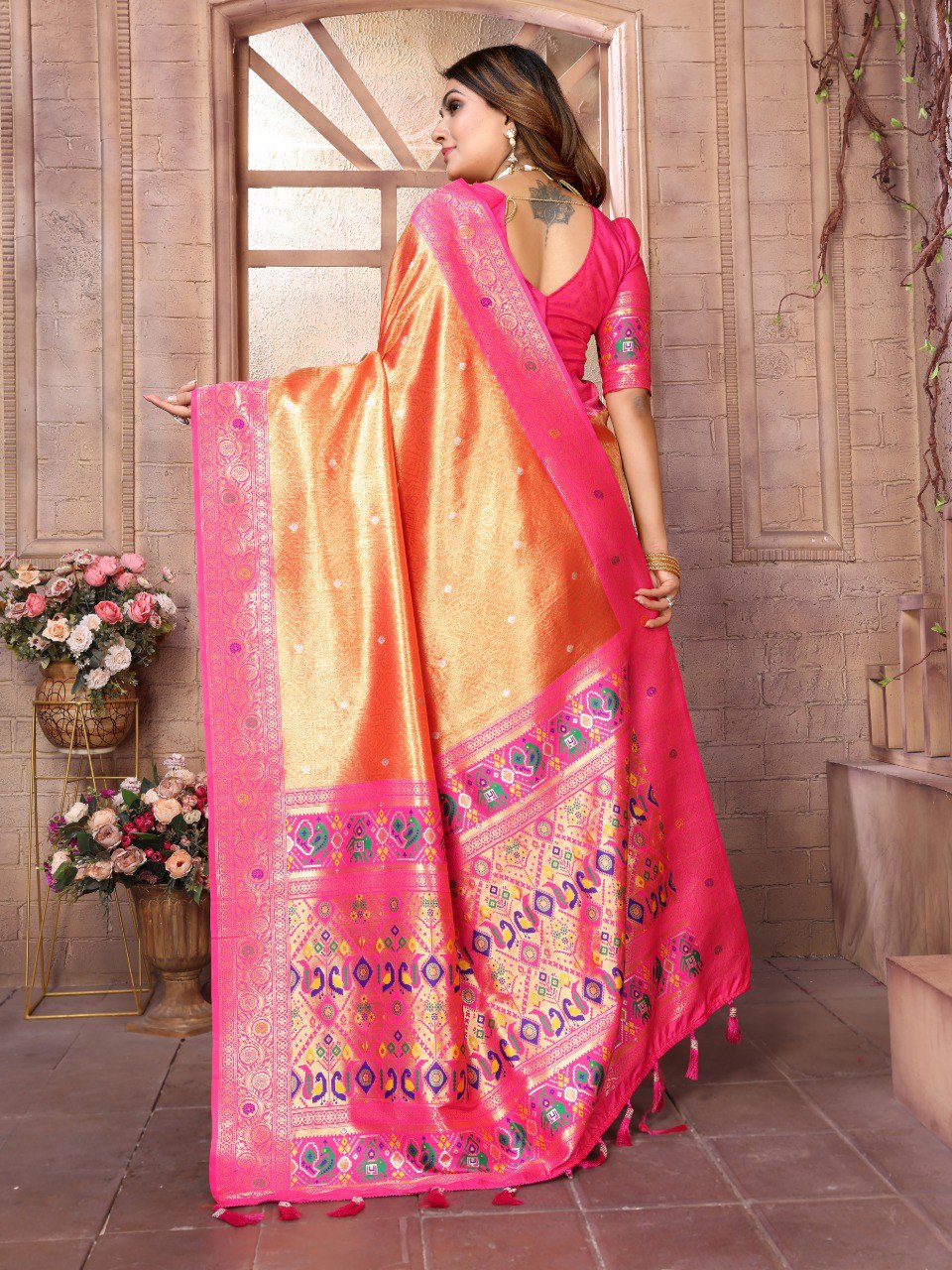 Anaita Dark Golden Tissue Silk With Weaving Saree With Blouse - Distacart