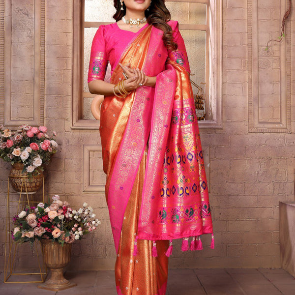 Anaita Dark Golden Tissue Silk With Weaving Saree With Blouse - Distacart