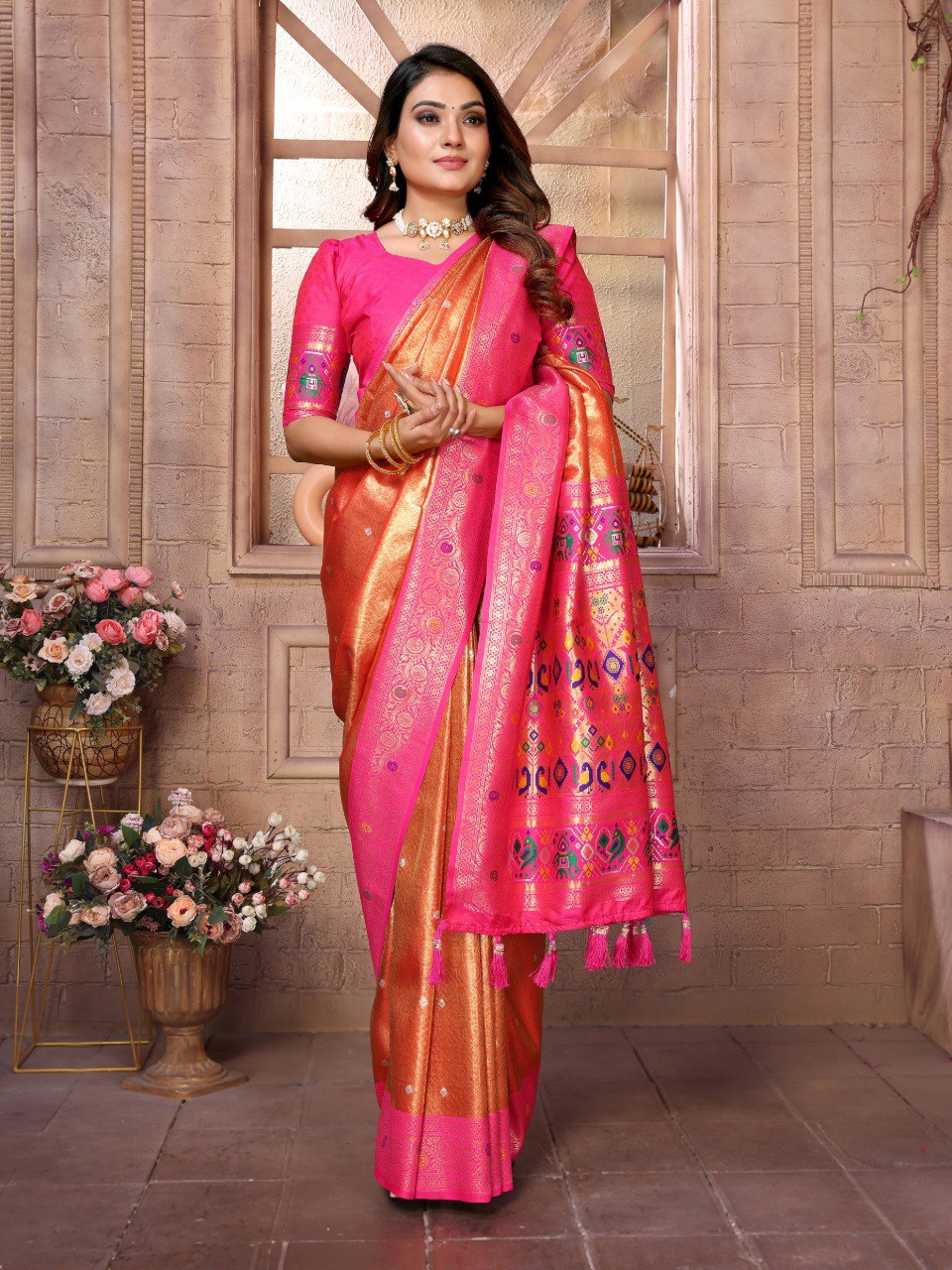 Anaita Dark Golden Tissue Silk With Weaving Saree With Blouse - Distacart