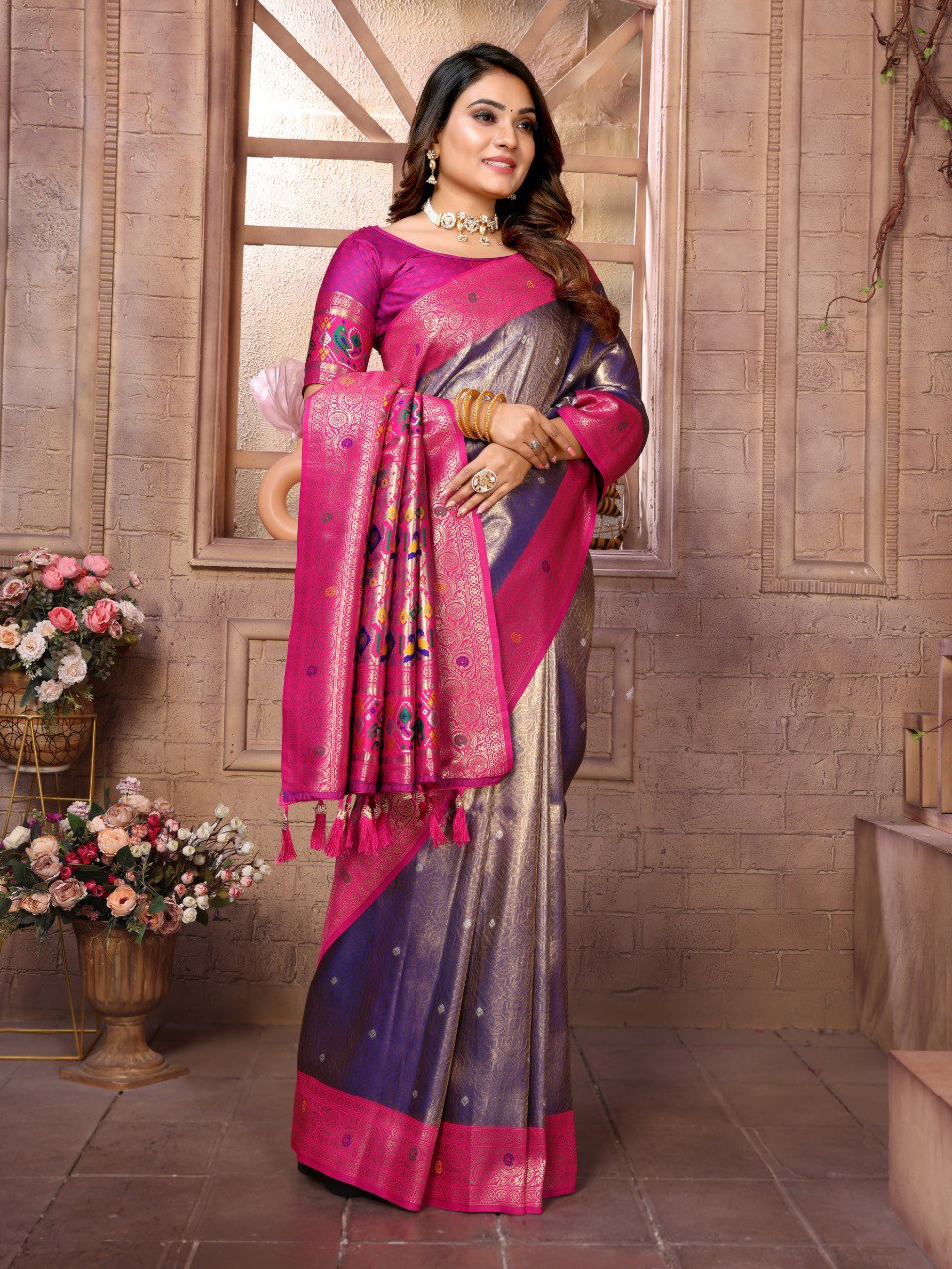Anaita Lavender Tissue Silk With Weaving Saree With Blouse - Distacart