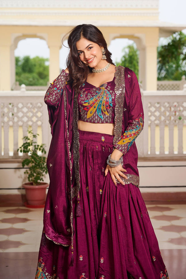 Pramukh Fab Wine Color Vichitra Lehenga Choli