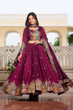 Thumbnail for Pramukh Fab Wine Color Vichitra Lehenga Choli