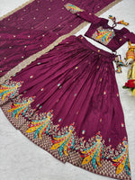 Thumbnail for Pramukh Fab Wine Color Vichitra Lehenga Choli