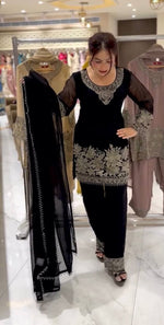 Thumbnail for Pramukh Fab Black Color Faux Georgette Kurta Set