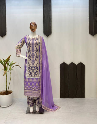 Pramukh Fab Purple Color Maslin Kurta Pant Set
