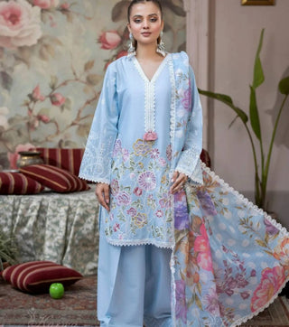 Pramukh Fab Sky Blue Color Roman Silk Kurta Salwar Set