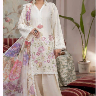Pramukh Fab Off White Color Roman Silk Kurta Salwar Set