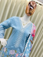 Thumbnail for Pramukh Fab Sky Blue Color Roman Silk Kurta Salwar Set