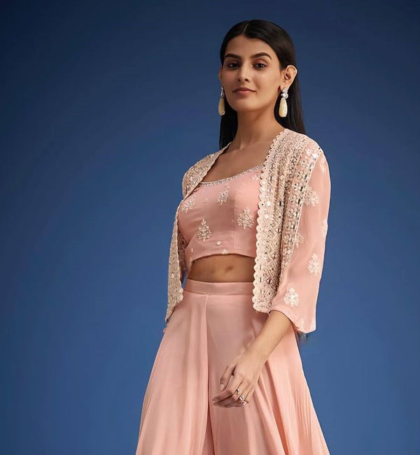Pramukh Fab Pink Color Faux Georgette Koti Blouse Suit Set