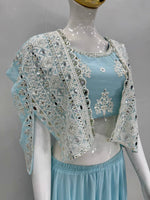 Thumbnail for Pramukh Fab Sky Blue Color Faux Georgette Koti Blouse Suit Set