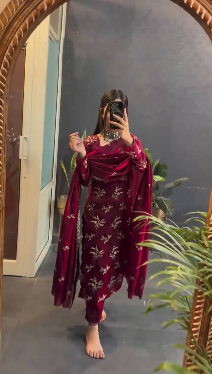 Pramukh Fab Maroon Color Crunchy Silk Kurta Set - Distacart