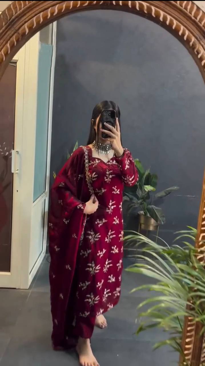Pramukh Fab Maroon Color Crunchy Silk Kurta Set - Distacart