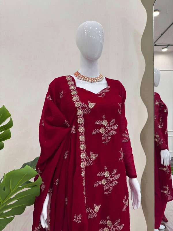 Pramukh Fab Maroon Color Crunchy Silk Kurta Set - Distacart