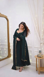 Thumbnail for Pramukh Fab Dark Green Color Faux Georgette Kurta Set - Distacart