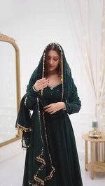 Thumbnail for Pramukh Fab Dark Green Color Faux Georgette Kurta Set - Distacart