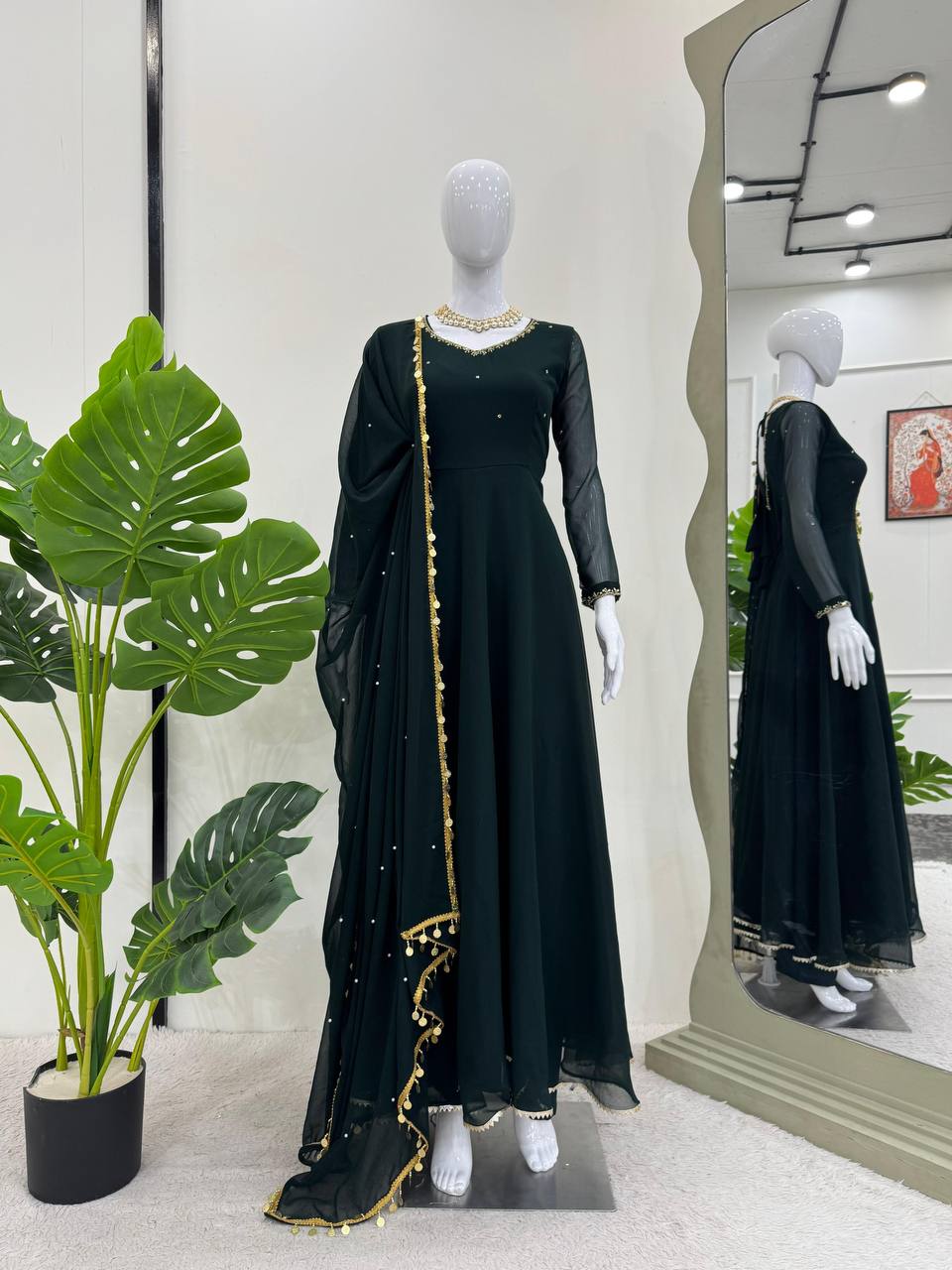 Pramukh Fab Dark Green Color Faux Georgette Kurta Set - Distacart