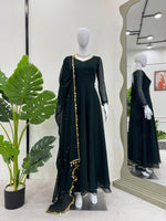 Thumbnail for Pramukh Fab Dark Green Color Faux Georgette Kurta Set - Distacart
