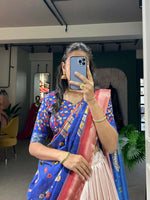 Thumbnail for Vastranavya Kalamkari Print With Weaving Border Lehenga with Unstitched Blouse - Red - Distacart