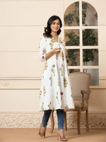 Thumbnail for Yufta Pink & White Cotton Floral Print Aline Kurta