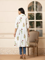 Thumbnail for Yufta Pink & White Cotton Floral Print Aline Kurta