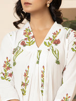 Thumbnail for Yufta Pink & White Cotton Floral Print Aline Kurta
