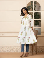 Thumbnail for Yufta Pink & White Cotton Floral Print Aline Kurta