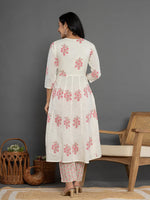 Thumbnail for Yufta Pink & White Gota_Patti Cotton Anarkali Kurta Dupatta Pant Set