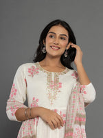 Thumbnail for Yufta Pink & White Gota_Patti Cotton Anarkali Kurta Dupatta Pant Set