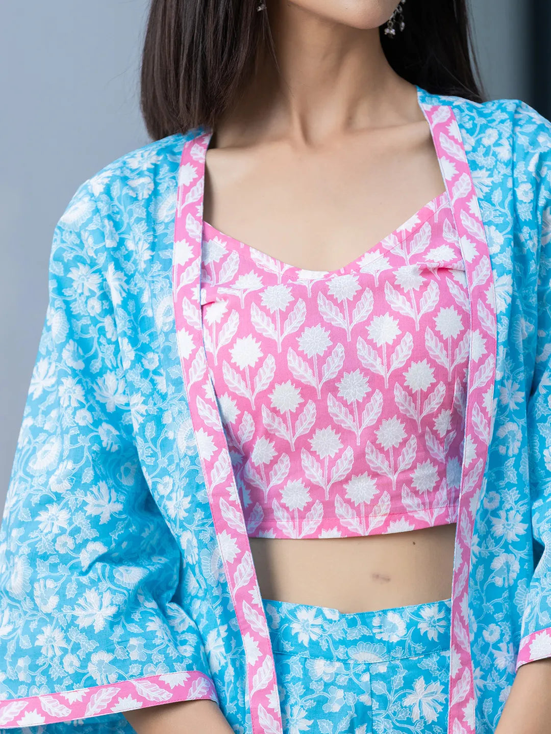Yufta Pink & Blue Co Ord Set Add Jacket